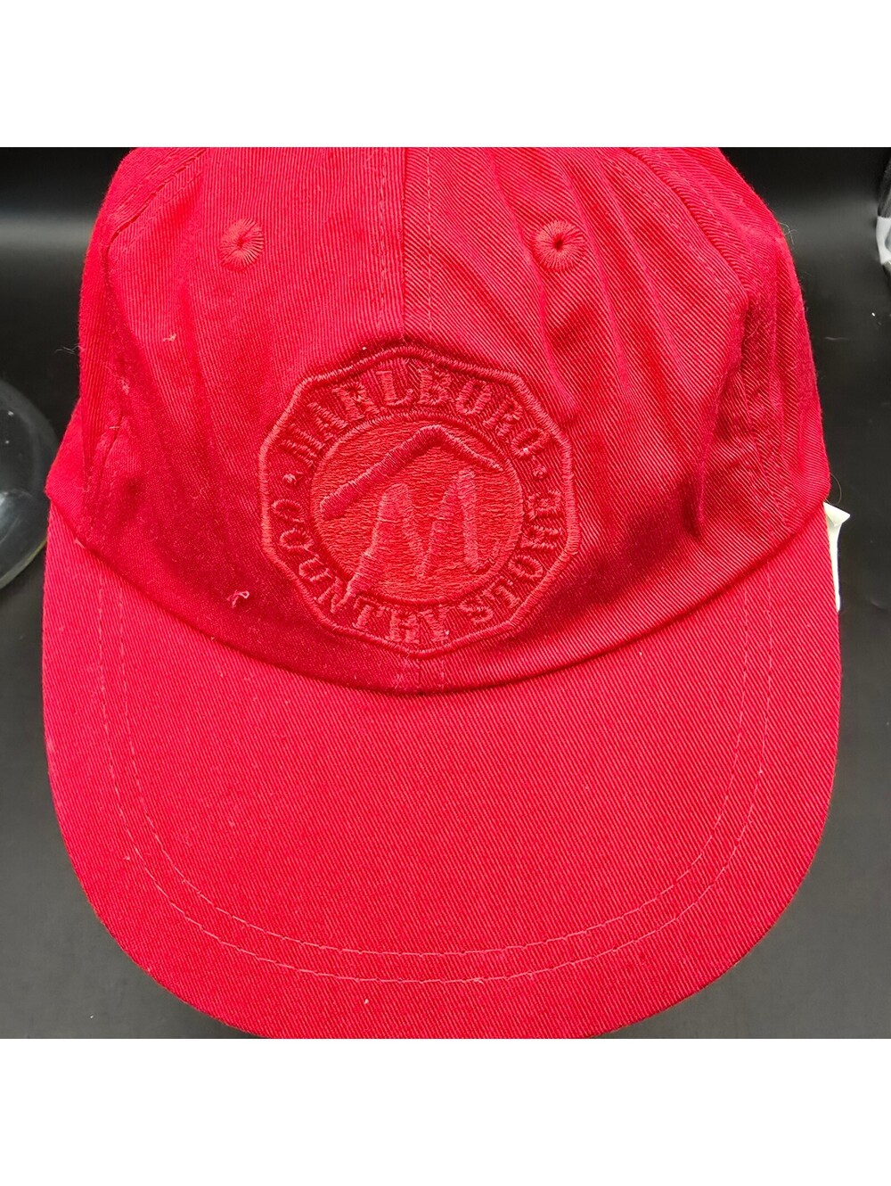 Vintage 90s Marlboro Country Store Red Enzyme Wash Strapback Hat NOS NWT